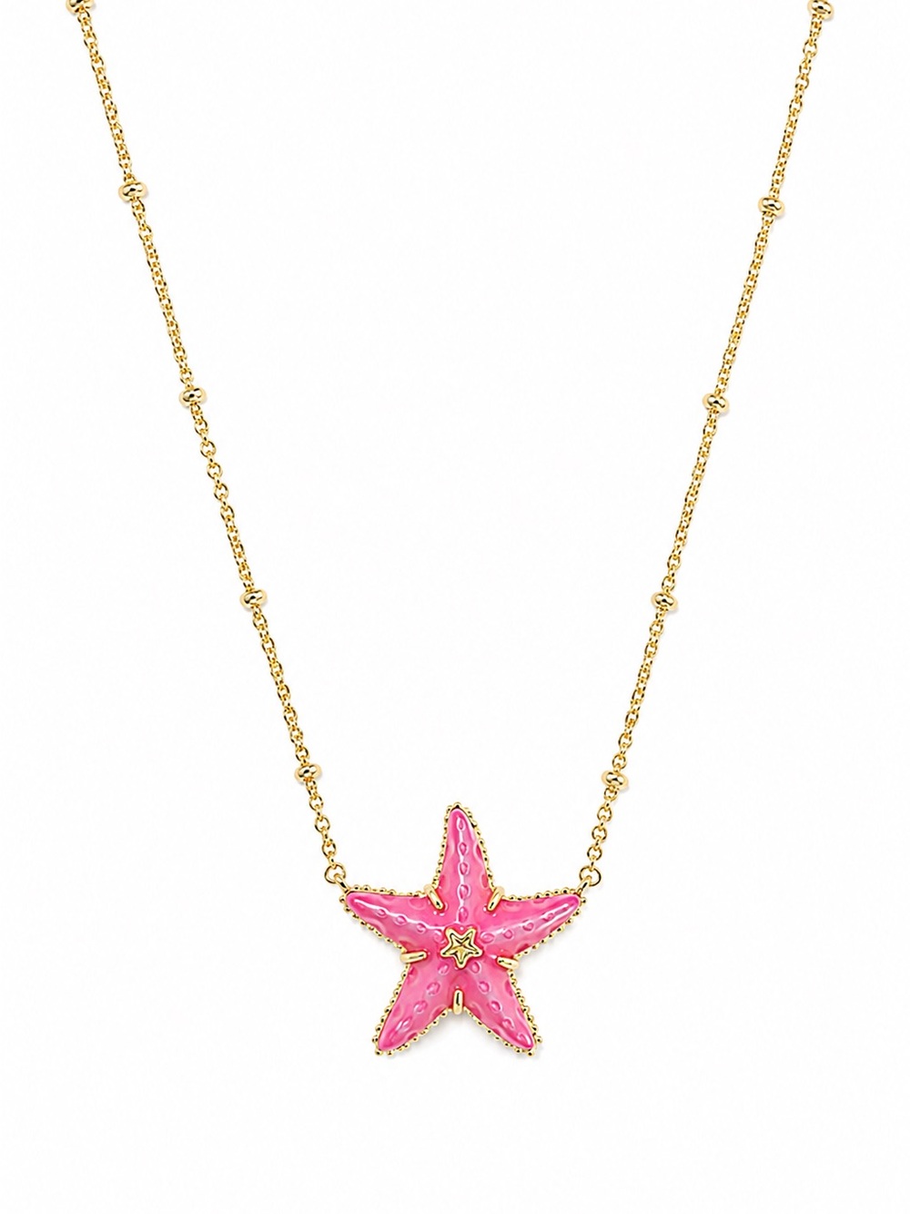 Kendra Scott Parker Starfish Gold Short Pendant Necklace in bright pink.